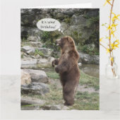 Carte Ovation debout d'ours gris GRANDE (Fleur jaune)
