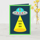 Carte OVNI de Noël Ho Ho Alien soucoupe volante (Fleur jaune)