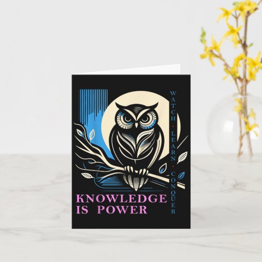 Carte Owl - Knowledge Is Wer - Wisdom Owl Design  (Fleur jaune)