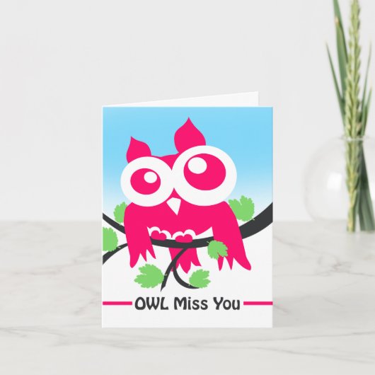 Carte Owl Miss You Cute Rose Owl Goodbye (Devant)