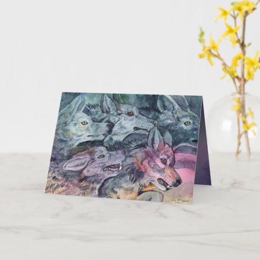 Carte Pack Wolf aquarelle (Fleur jaune)