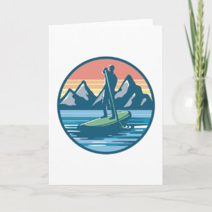 Carte Paddleboard Retro Sunset Lake Mountains Cadeau