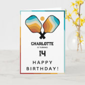Carte Pagaies de Pickleball Retro & Ball Anniversaire (Fleur jaune)