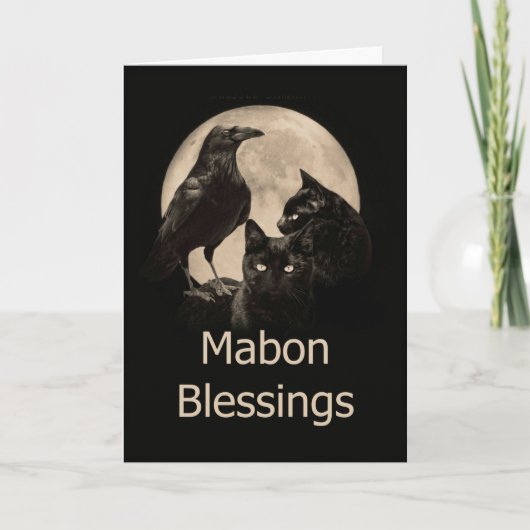Carte Pagan Wicca Mabon Bénédiction Avec Corbeau et Chat (Devant)