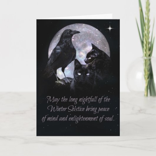 Carte Pagan Wicca Winter Solstice Raven and Cats (Devant)