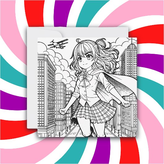 Carte Page Color Me | Anime Superhero fille