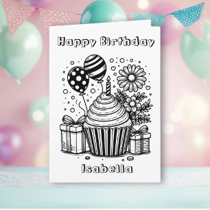 Carte Page Color Me Cupcake and Flowers Anniversaire de 