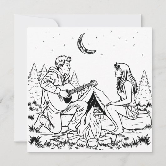 Carte Page Coloration romantique | Camping en couple (Devant)