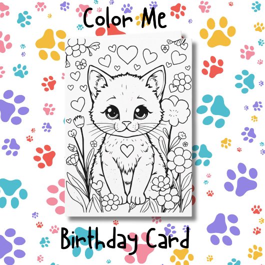 Carte Page Coloriage Chat en Fleurs | Anniversaire