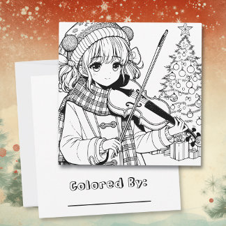 Carte Page Coloriage de Noël de la fille Anime