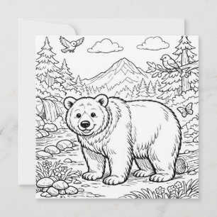 Carte Page de coloriage ours animal noir blanc