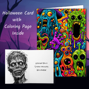 Carte Page des zombies psychédéliques Halloween et color