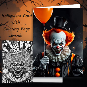 Carte Page Halloween clown effrayant et coloration