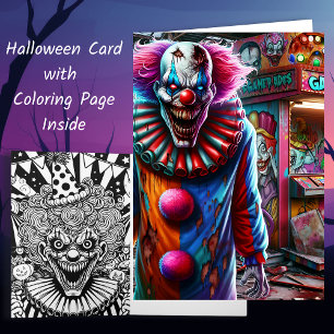 Carte Page Halloween et coloration de clown éffrayant
