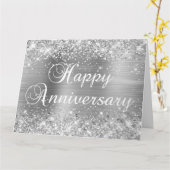 Carte Pailleté Argent Joyeux Anniversaire (Fleur jaune)
