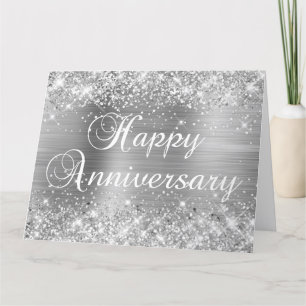 Carte Pailleté Argent Joyeux Anniversaire