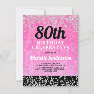 Carte Pailleté Argent Noir Rose Anniversaire Adulte 80 A