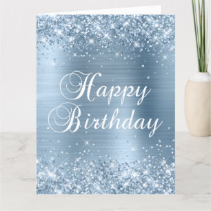 Carte Pailleté bleu clair brillant Joyeux Anniversaire