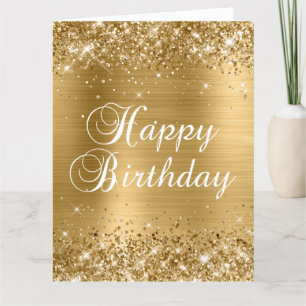 Carte Pailleté Or Feuille Grand Joyeux Anniversaire