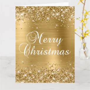 Carte Pailleté Or Feuille Grand Joyeux Noël
