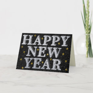 Carte Pailletée Bonne Année Argent & Or