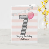 Carte Pailletés d'Argent et Rose 7ème Anniversaire (Fleur jaune)