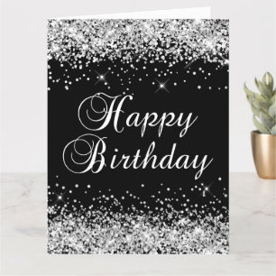 Carte Paillettes Argent Noir Joyeux Anniversaire Grand