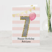 Carte Paillettes dorées et rose 7e anniversaire (Devant)