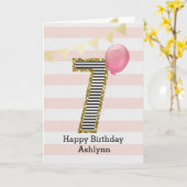 Carte Paillettes dorées et rose pour un 7ème anniversair (Fleur jaune)