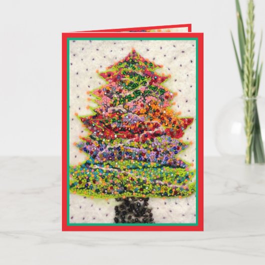 Carte paillettes scintillantes sapin de Noël rouge vert (Devant)