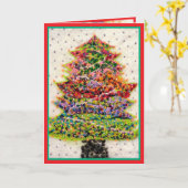 Carte paillettes scintillantes sapin de Noël rouge vert (Fleur jaune)