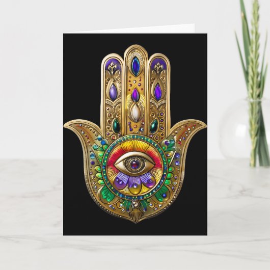 Carte Painted Gold Hamsa Amethyst Ruby Third Eye (Devant)