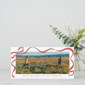 Carte Painted Red Ribbon Long Landscape Holiday Photo (Debout devant)