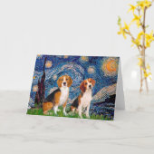 Carte Paire de Beagles - Nuit étoilée (Fleur jaune)