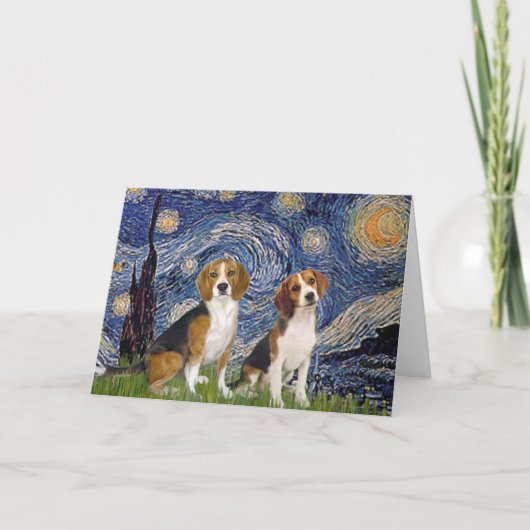 Carte Paire de Beagles - Nuit étoilée (Devant)