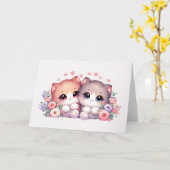 Carte Paire de chatons adorables rougissants Cœur et flo (Fleur jaune)