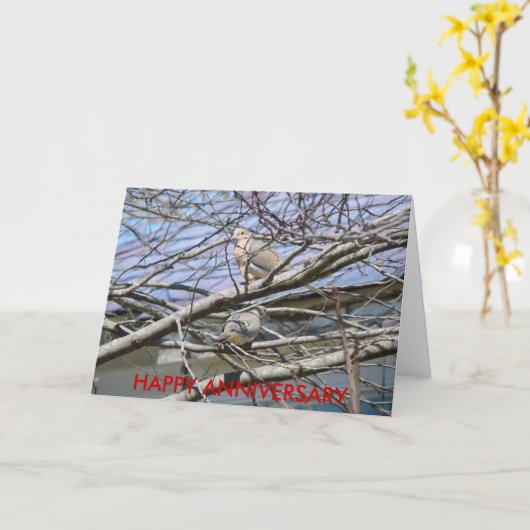 Carte Paire De Dove Entre Les Branches, BON ANNIVERSAIRE (Fleur jaune)