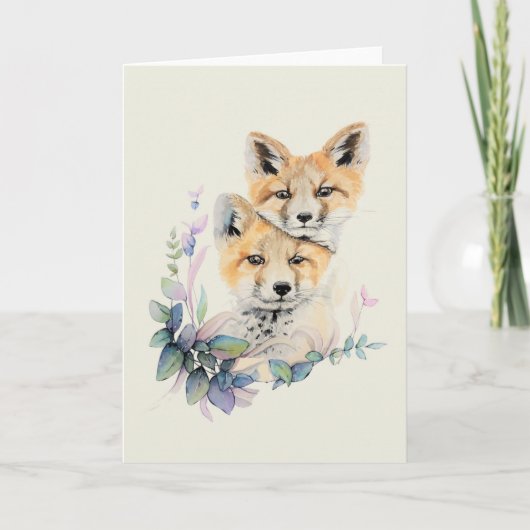 Carte Paire de renards aquarelle peinture (Devant)