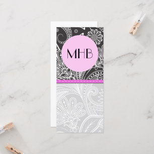 Carte Paisley Motif, noir et blanc, Monogramme