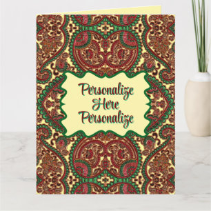 Carte Paisley victorien motif élégant rouge vert or