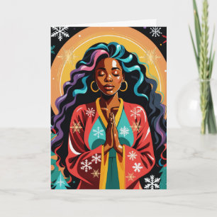 Carte Paix, Amour et Joie Noël Femme noire Priant