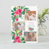 Carte Paix couleur florale de Noël 3 photos neige (Debout devant)
