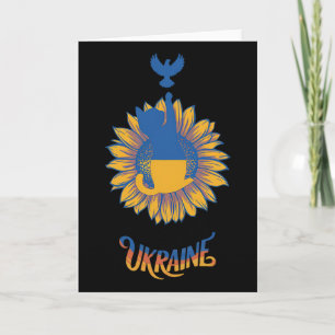 Carte Paix en Ukraine Colombe et chat debout avec l'Ukra
