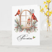 Carte Paix et joie à Noël Cardinal Birds Hiver (Fleur jaune)