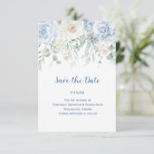 Carte Pale Blue Floral Photo Enregistrer la date (Debout devant)