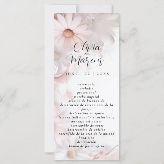 Carte Pale Blush Rose Daisy Programa de bodas (Devant)