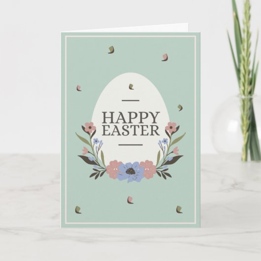 Carte Pale green background with a white egg and flowers (Devant)