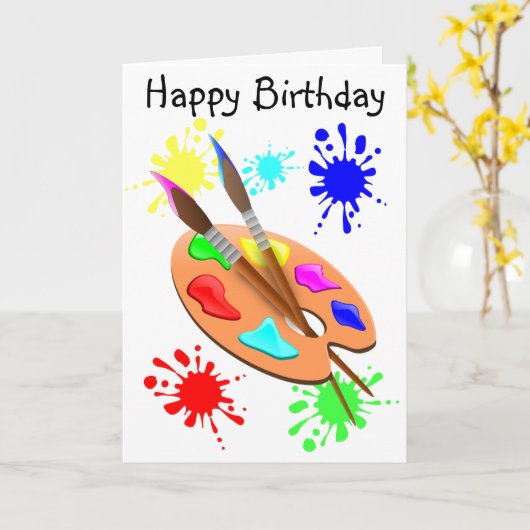 Carte Palette d'artiste Joyeux Anniversaire  (Fleur jaune)