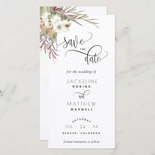 Carte Palm Feuille Floral Mariage Enregistrer La Date Si (Devant / Derrière)