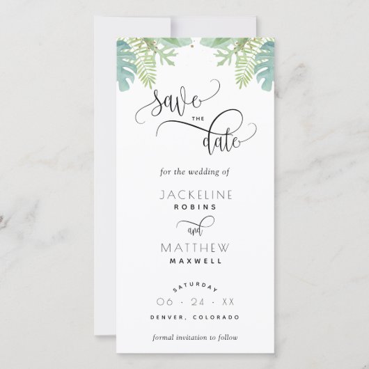 Carte Palm Greenery Mariage Enregistrer La Date Signet (Devant)